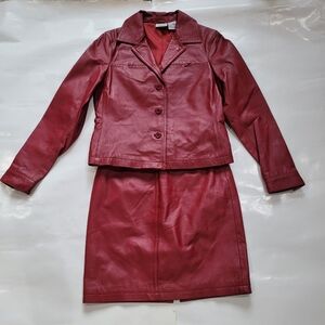 Red Leather Jacket and Skirt Set